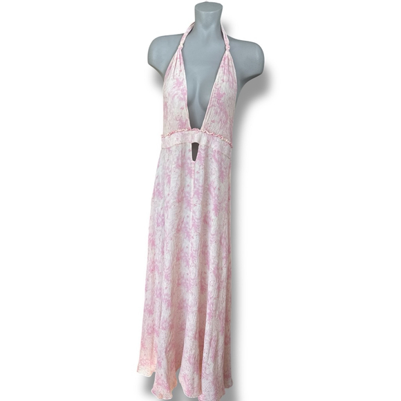 LoveshackFancy Nerida dress White Pink Floral Flowy Halter Neck Maxi Dress XS - Picture 1 of 5